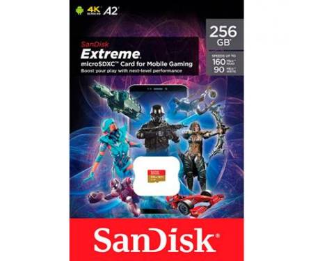 Карта памяти SANDISK 256GB microSD class 10 UHS-I U3 V30 A2 Extreme Mobile Gaming (SDSQXA1-256G-GN6GN)