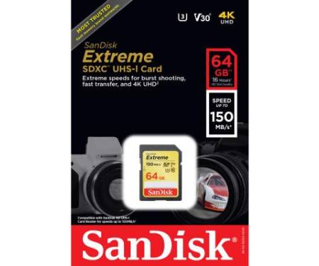 Карта памяти SANDISK 64GB SDXC class 10 UHS-I Extreme (SDSDXV6-064G-GNCIN)