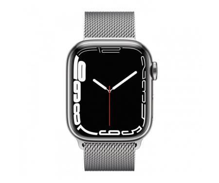 Apple Watch Series 7 GPS + Cellular 45mm Silver Stainless Steel Case with Silver Milanese Loop (MKJE3)
