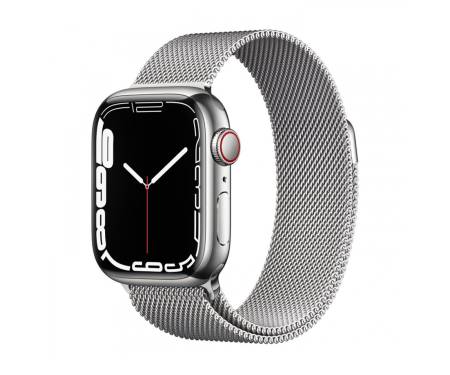 Apple Watch Series 7 GPS + Cellular 45mm Silver Stainless Steel Case with Silver Milanese Loop (MKJE3)