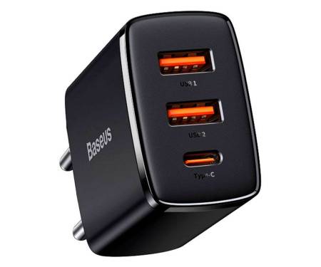 Сетевое зарядное устройство Baseus Compact Quick Charger Portable 2U+ C Three Ports 30W Black (CCXJ-E01)