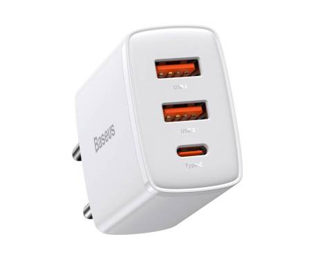 Мережевий зарядний пристрій Baseus Compact Quick Charger Portable 2U+ C Three Ports 30W White (CCXJ-E02)