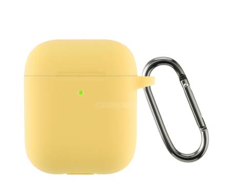Чехол для Airpods 2 Ultrathin Silicon с карабином Yellow 1
