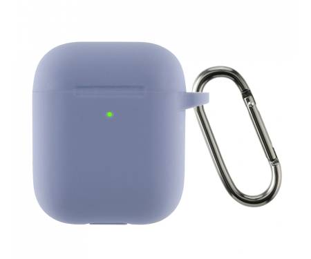 Чехол для Airpods 2 Ultrathin Silicon с карабином Lavender Grey