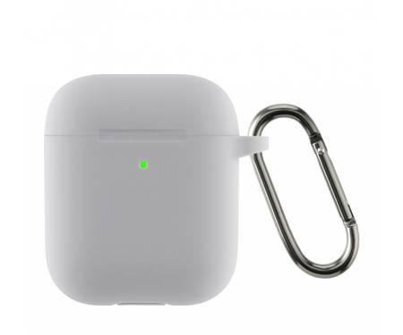 Чехол для Airpods 2 Ultrathin Silicon с карабином Light Grey