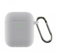 Чехол для Airpods 2 Ultrathin Silicon с карабином Light Grey