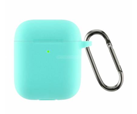 Чехол для Airpods 2 Ultrathin Silicon с карабином Mint Green