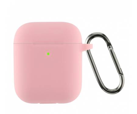 Чехол для Airpods 2 Ultrathin Silicon с карабином Pink