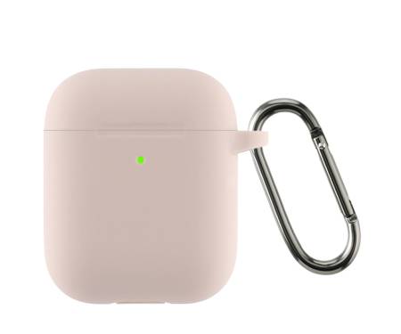 Чехол для Airpods 2 Ultrathin Silicon с карабином Pink Sand
