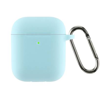 Чехол для Airpods 2 Ultrathin Silicon с карабином Sky Blue 1