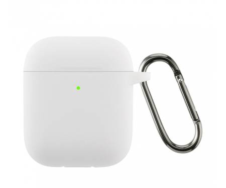 Чехол для Airpods 2 Ultrathin Silicon с карабином White