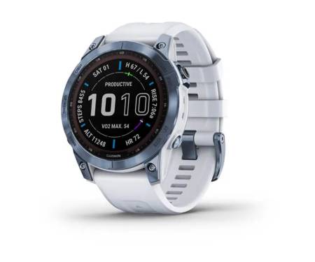 Смарт-годинник Garmin Fenix 7 Sapphire Solar Mineral Blue DLC Titanium with Whitestone Band (010-02540-24/25)