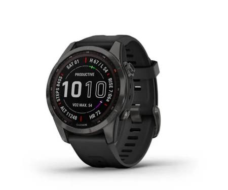 Смарт-часы Garmin Fenix 7S Sapphire Solar Carbon G. DLC Titanium w. Black Band (010-02539-24/25)