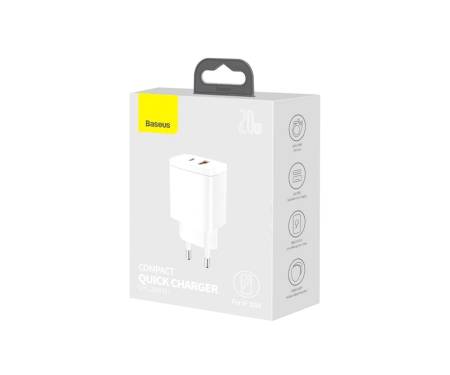 Сетевое зарядное устройство Baseus Compact Quick Charger U+C 20W White (CCXJ-B02)