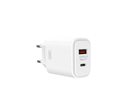 Мережевий зарядний пристрій XO L90A EU PD20W+QC18W Fast charging with light White (L90A)