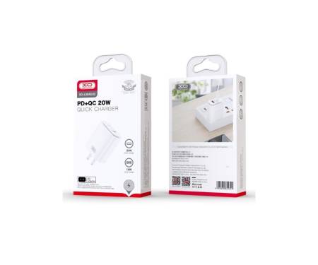 Мережевий зарядний пристрій XO L90A EU PD20W+QC18W Fast charging with light White (L90A)