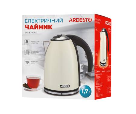 ARDESTO Электрочайник EKL-F340BG 1.7л/2200Вт/strix контроль/нерж. сталь/бежевый