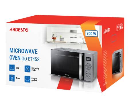 ARDESTO Микроволновая печь, 20л, электр. управл., 700Вт, дисплей, откр.ручкой, быстрый старт, серебристый