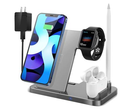 Бездротова зарядна станція 4 в 1 Wireless Charging Station (Grey)