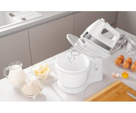 ARDESTO Миксер с чашей Ardesto KSTM-500W - 500Вт/5 скор.+турбо/ 2 венчика/2 крючка/белый