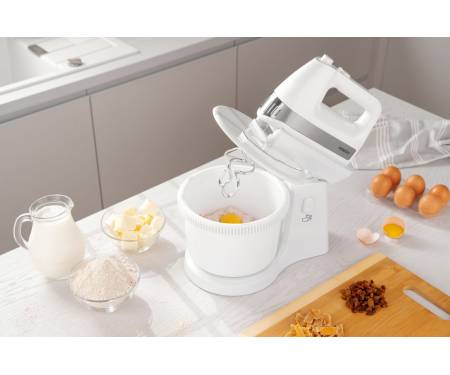 ARDESTO Миксер с чашей Ardesto KSTM-500W - 500Вт/5 скор.+турбо/ 2 венчика/2 крючка/белый