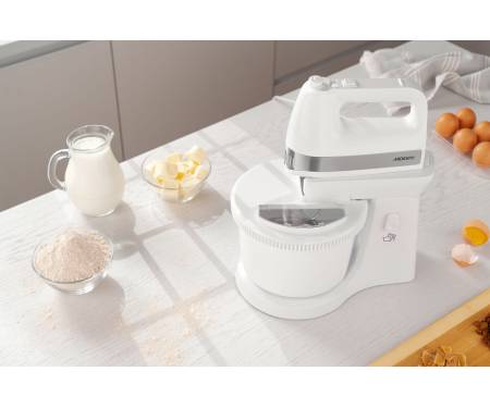 ARDESTO Миксер с чашей Ardesto KSTM-500W - 500Вт/5 скор.+турбо/ 2 венчика/2 крючка/белый