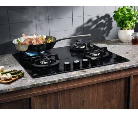 Electrolux Варочная поверхность газ на стекле, 60см, чугун, черный