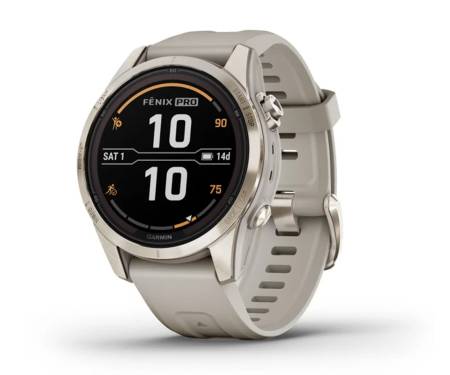 Смарт-годинник Garmin Fenix 7S Pro Sapphire Solar Soft Gold w. Light Sand Band (010-02776-14/15)