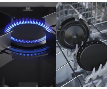 Electrolux Варильна поверхня газова на склі, 60см, чавун, електрон. керування, Hob2Hood, чорний