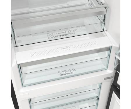 Gorenje Холодильник з нижн. мороз. камерою 185х60х60см, 2 двері, 204(96)л, А++, NoFrost+ , LED дисплей, Зона св-ті, чорний