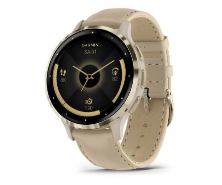 Смарт-годинник Garmin Venu 3S Soft Gold S. Steel Bezel w. French Gray Case and Leather Band (010-02785-55)