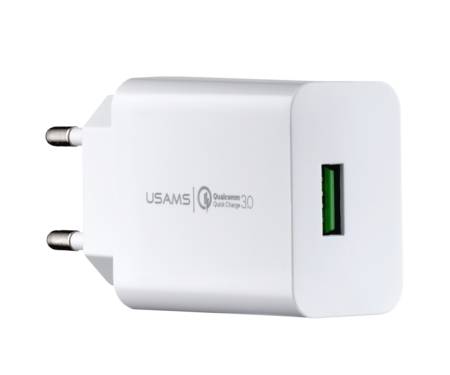 Сетевое зарядное устройство USAMS CC083 T22 Single USB QC3.0 Travel Charger (EU) White (CC083)