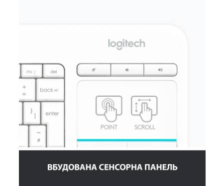 Клавіатура Logitech K400 Plus Touch Wireless UA White (920-007146)