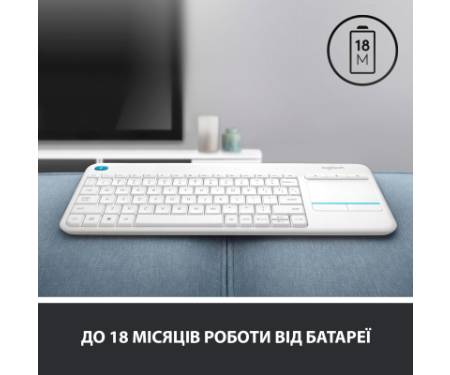 Клавіатура Logitech K400 Plus Touch Wireless UA White (920-007146)