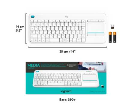 Клавіатура Logitech K400 Plus Touch Wireless UA White (920-007146)