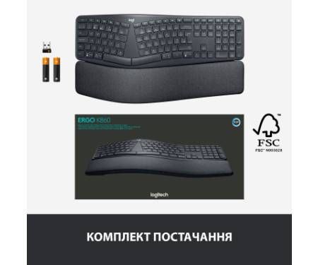 Клавіатура Logitech ERGO K860 for Business Bluetooth/Wireless UA Black (920-010352)