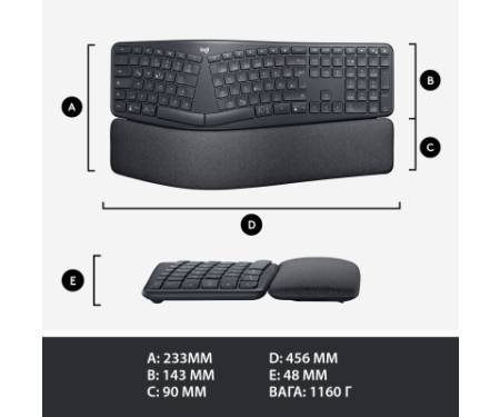 Клавіатура Logitech ERGO K860 for Business Bluetooth/Wireless UA Black (920-010352)