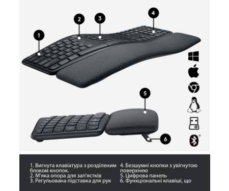 Клавіатура Logitech ERGO K860 for Business Bluetooth/Wireless UA Black (920-010352)