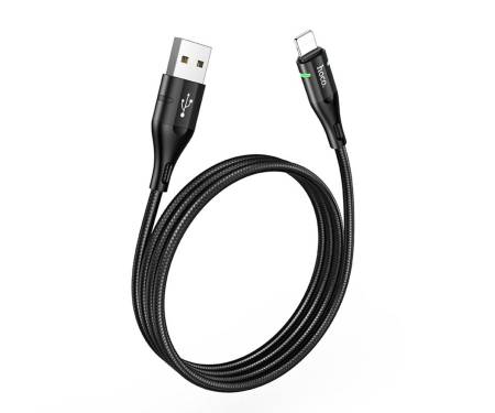 Кабель HOCO U93 USB to iP 2.4A, 1.2m, nylon, aluminum connectors, light indicator, Black 1