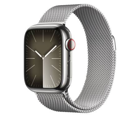 Apple Watch Series 9 GPS + Cellular 41mm Silver S. Steel Case w. Silver Milanese Loop (MRJ43) 1