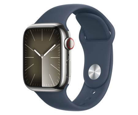 Apple Watch Series 9 GPS + Cellular 41mm Silver S. Steel Case w. Storm Blue Sport Band - M/L (MRJ33) 1