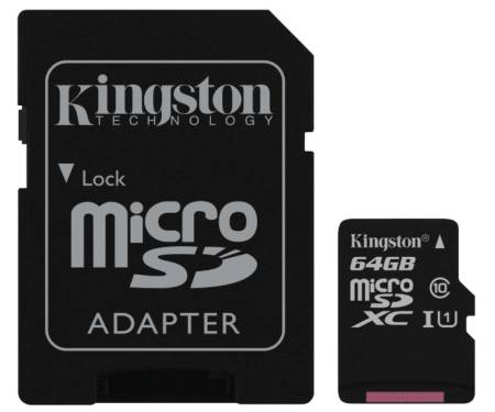Kingston 64 GB microSDXC Class 10 UHS-I + SD Adapter SDC10G2/64GB