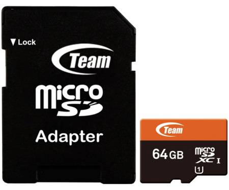 TEAM 64 GB microSDXC UHS-I + SD Adapter TUSDX64GUHS03