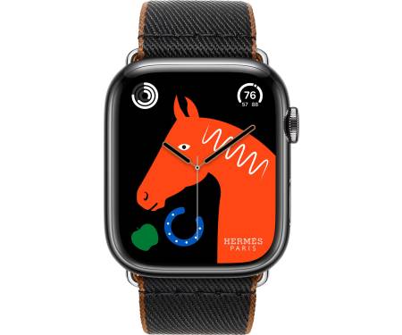Apple Watch Hermes Series 9 GPS + LTE 45mm Space Black S. Steel Case w. Noir/Gold S. Tour (MRQQ3+MTHH3) 2