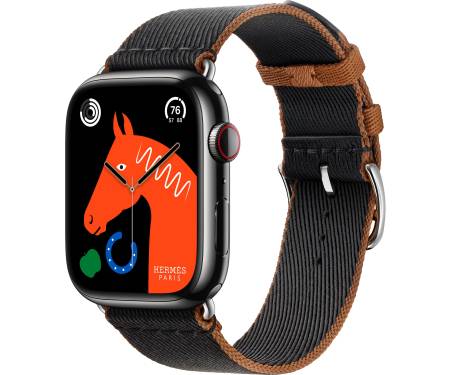 Apple Watch Hermes Series 9 GPS + LTE 45mm Space Black S. Steel Case w. Noir/Gold S. Tour (MRQQ3+MTHH3) 1