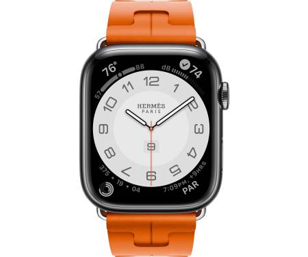 Apple Watch Hermes Series 9 GPS + LTE 45mm Space Black S. Steel Case w. Orange Kilim S. Tour (MRQQ3+MTJ03) 2