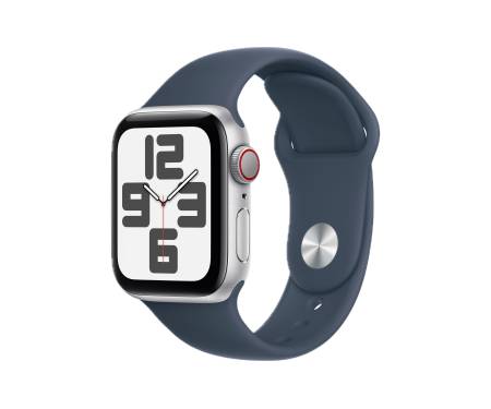 Apple Watch SE 2 GPS + Cellular 40mm Silver Aluminum Case w. Storm Blue Sport Band - S/M (MRGH3/MRGJ3) 1