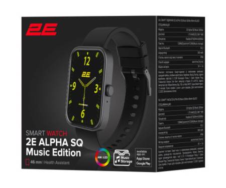 Смарт-годинник 2E Alpha SQ Music Edition 46mm Black (2E-CWW40BK)