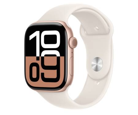 Apple Watch Series 10 GPS 46mm Rose Gold Aluminum Case with Starlight Sport Band 1