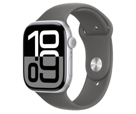 Apple Watch Series 10 GPS 46mm Silver Aluminum Case with Stone Gray Sport Band 1